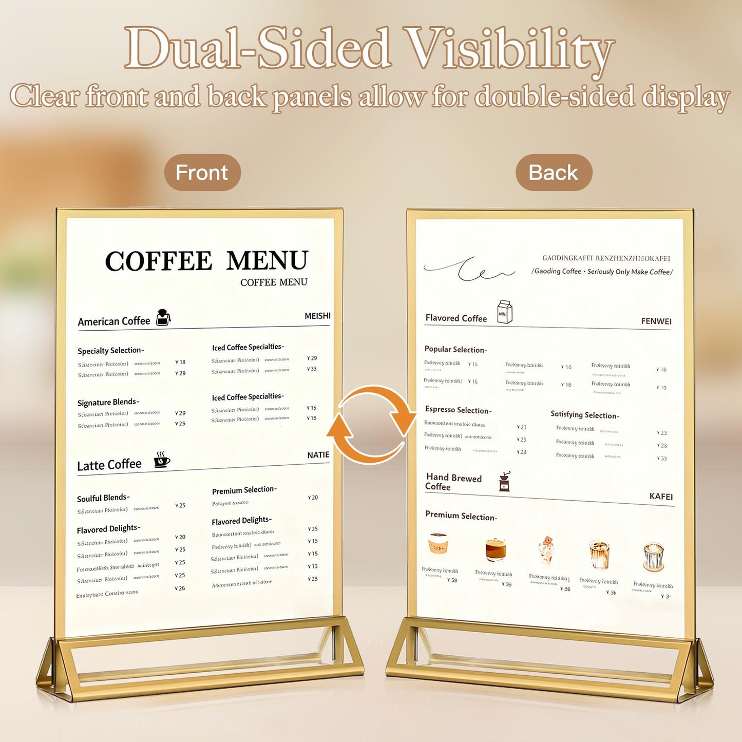 RUITENG 12 Pack Acrylic Sign Holder, 4x6 Clear Gold Frame Display Stand, Double Sided Picture Menu Flyer Holders, Wedding Table Number Frames for Cards Photo Party Decoration (4" x 6")