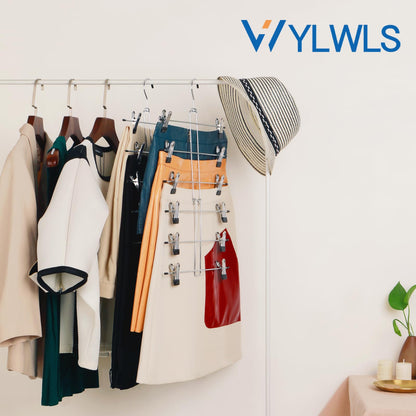 WYLWLS Skirt Hangers with Clips, Pant Hangers with Clips - Space Saving Hangers, Multi Clip for Skirts Pants Leggings Bra Scarf Organizer, Space Saver for Apartment & Small Space, 2Pcs