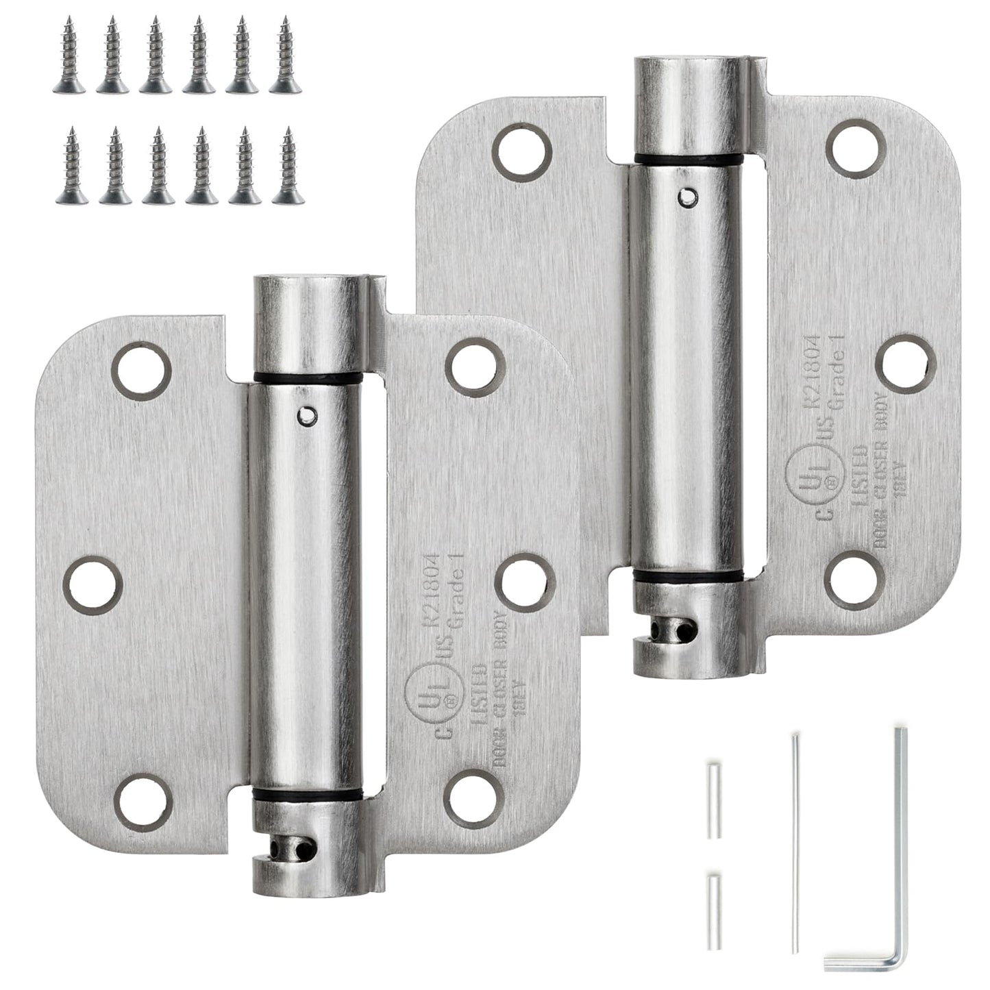 Sophia 2 Pack Self-Closing Door Hinge 3.5 Inch Rounded 5/8 Radius, Spring Hinges Adjustable Tension, Automatic Door Closer Hinge for Interior Exterior Residential Standard Indoor Doors, Satin Nickel