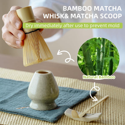 SOOCVWOLF 7 Pcs Matcha Whisk Set, Ceramic Matcha Kit for Tea Ceremony, Matcha Whisk and Bowl, Matcha Tea Set for Making Latte Drinks, Gift for Matcha Lover and Starters(Green)