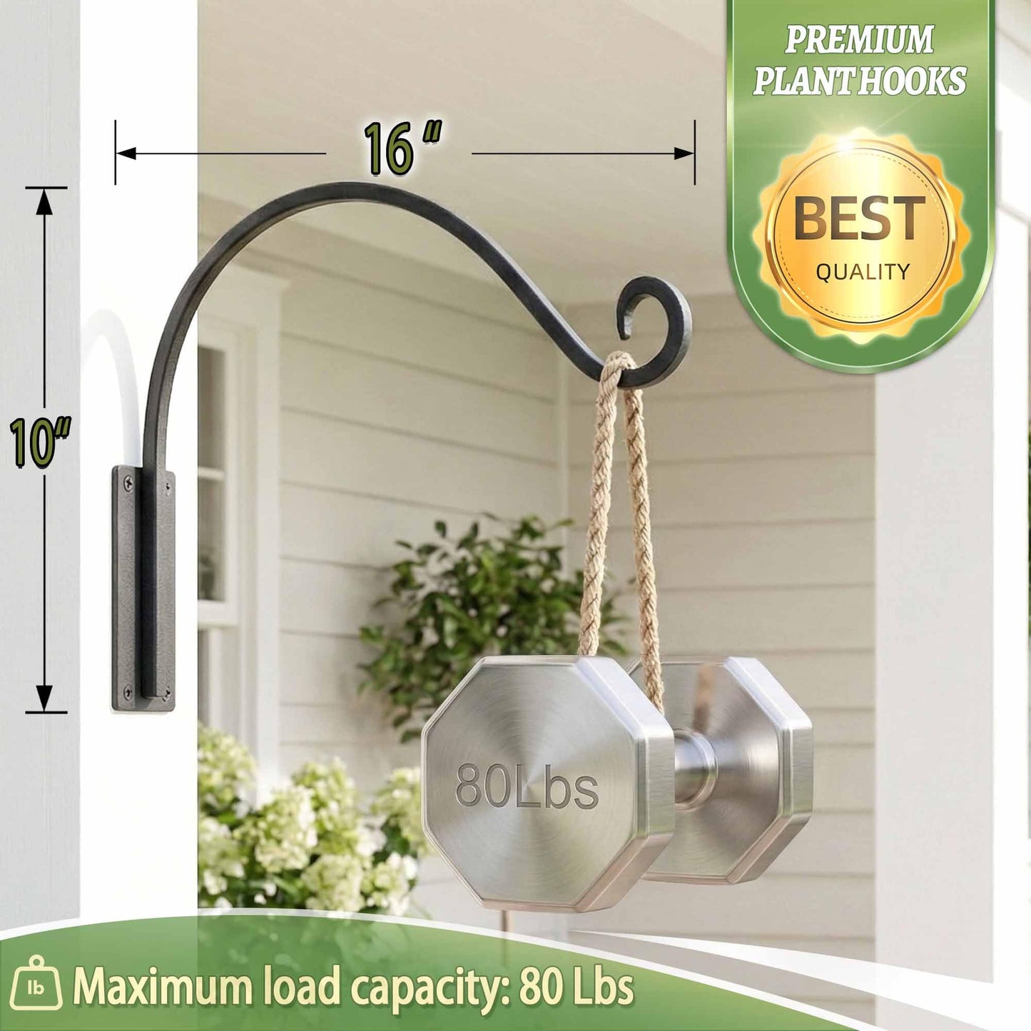 Plant Hanger Bracket｜Hand-Forged Heavy Duty Shepherds Hook Plant Hooks (2 Pieces / 16") Outdoor Durable and Stable for Hanging Plants (16“-Black-1Pcs, 16" Black)