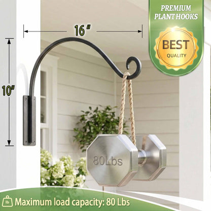 Plant Hanger Bracket｜Hand-Forged Heavy Duty Shepherds Hook Plant Hooks (2 Pieces / 16") Outdoor Durable and Stable for Hanging Plants (16“-Black-1Pcs, 16" Black)
