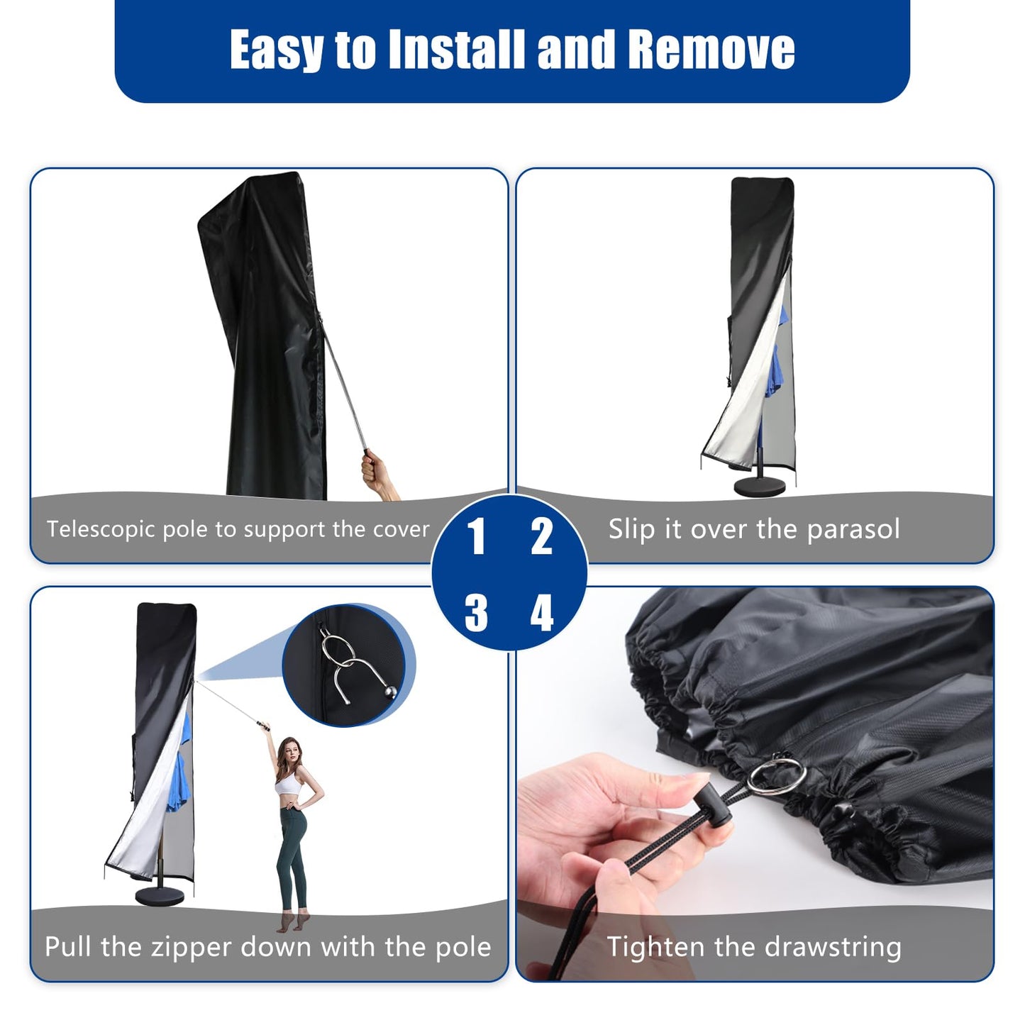 Umbrella Cover 420D Waterproof Outdoor,Patio Umbrella Parasol Cover,Waterproof Zipper & Top Vent,Windproof ,Anti-UV,Large Umbrellas Covers,Garden Umbrellas Covers,fits Double-Sided Umbrella 13-15 ft