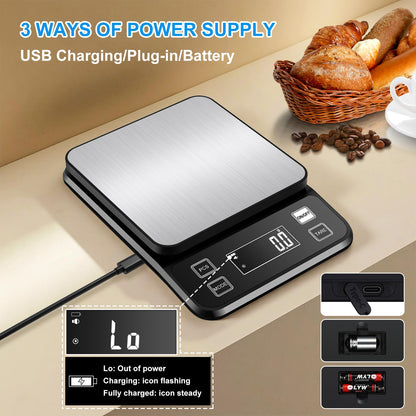 Rechargeable Food Scale, [0.1g-10kg/22lb] Diyife IP67 Full Waterproof Kitchen Scale with Adjustable LCD Display, 10 Units, Tare, PCS Counting, Auto Off, 304 Stainless Steel, Wall Mount for Cooking