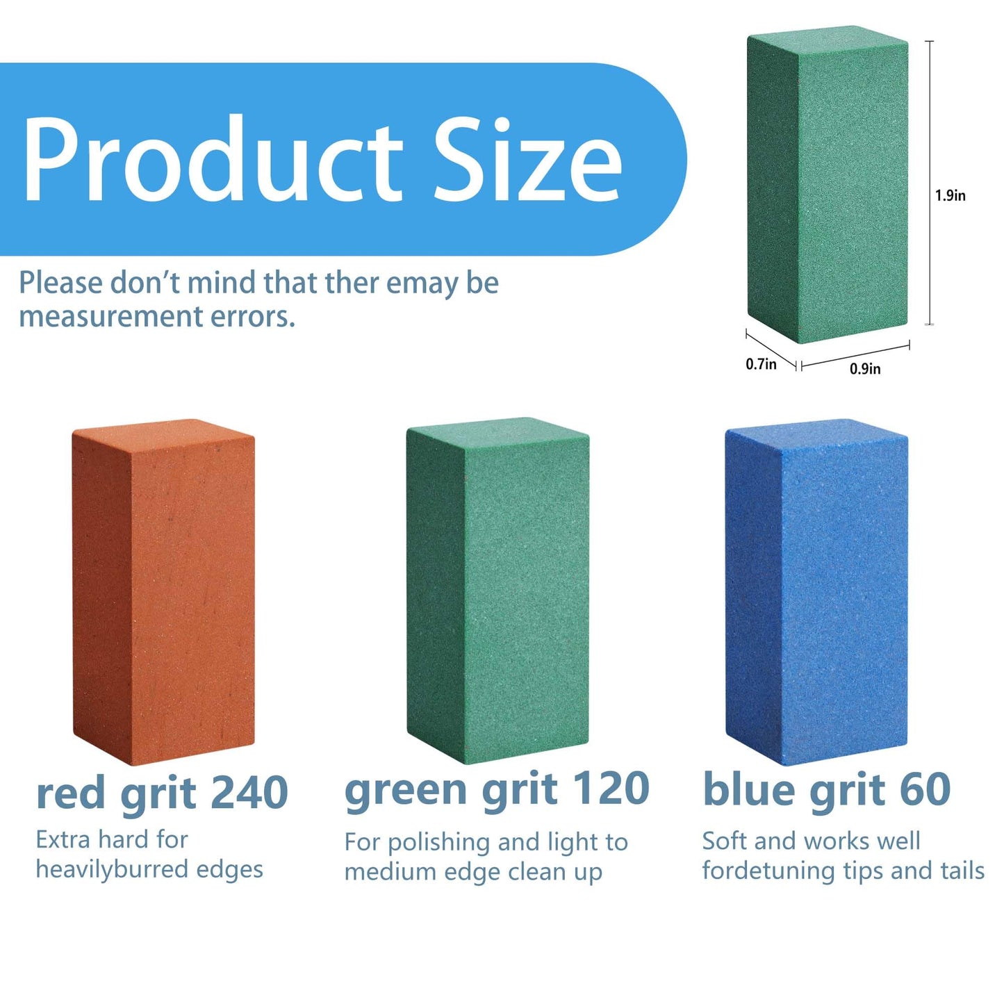 3 Pcs Gummy Rubber Abrasive Stone- Edge Grinding Rubber Block Stone- Soft Snowboard Gummy Stone- Snowboard Ski Stone for Removing Rust and Burrs (Blue 60 Grit, Green 120 Grit)