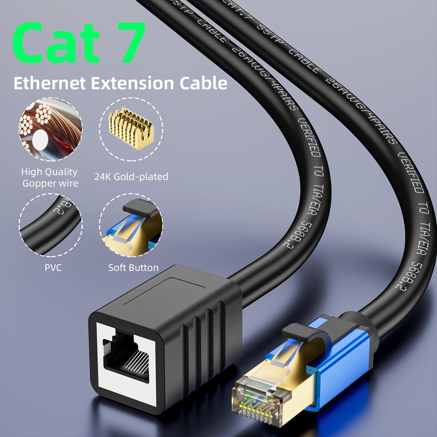Abireiv Cat7 Internet Extension Cable: Gold Plated RJ45 Male to Female (30ft) for Family Room Office