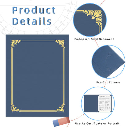 HAUTOCO 30 Pack Certificate Holders, Navy Blue Diploma Holders, Document Award Covers Certificate Folders with Gold Foil Border for 8.5x11 Letter Size