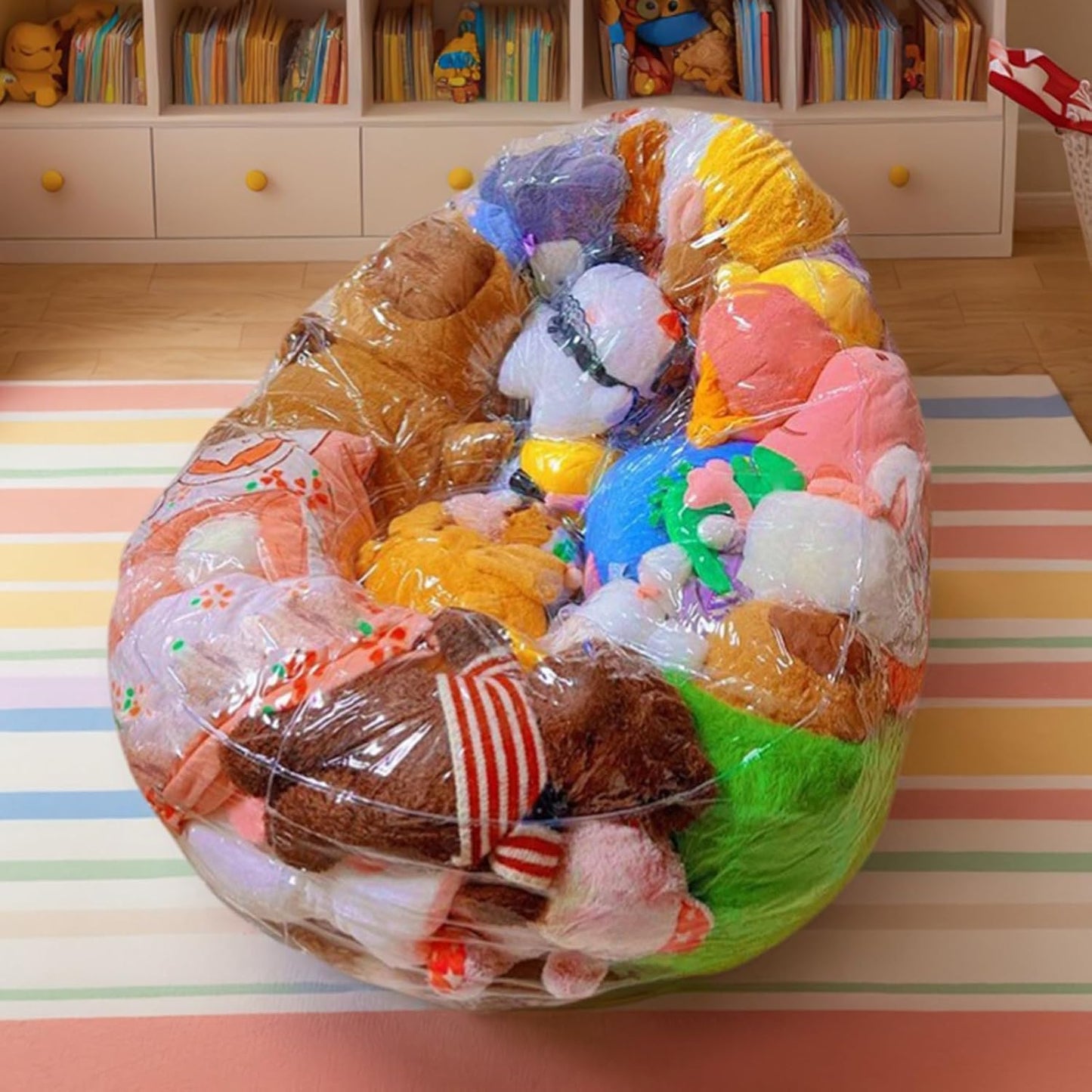 Quhoxdye Clear Extra Large 150L Bean Bag Chair Cover for Stuffed Animal Storage，organizing plush toysWaterproof Toy Organizer & Soft Plush Toys Holder Seat, (Chair Cover Only, No Filler Included)