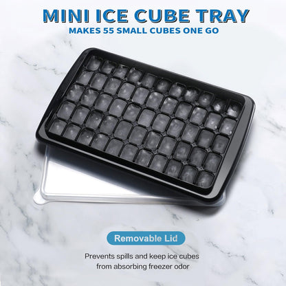 ARTLEO Ice Cube Tray with Lid and Bin for Freezer, Easy Release 55 Nugget Ice Cube Maker Tray & Mold, Ice Tray with Cover, Storage Container, Scoop. Flexable Durable Plastic, BPA Free