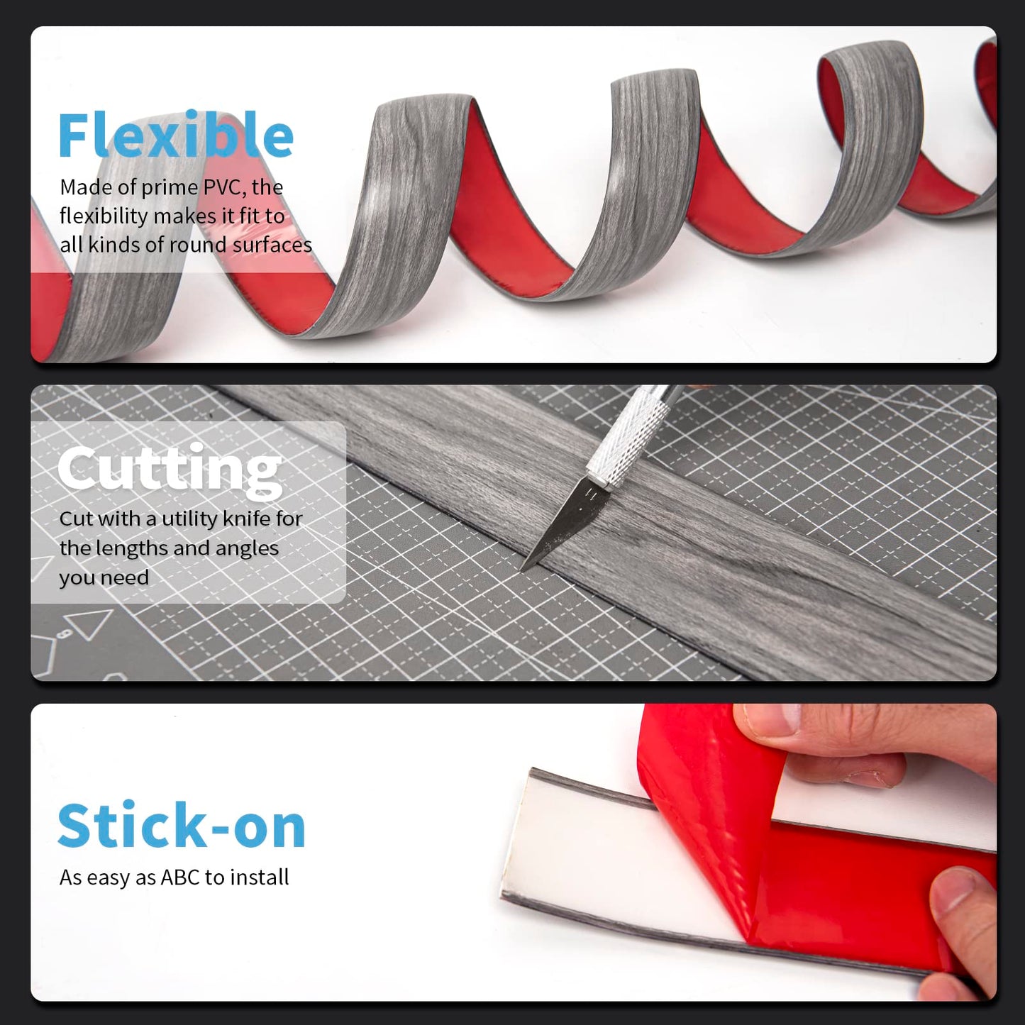 Art3d Self Adhesive Vinyl Floor Transition Strip,Laminate Floor Strip Floor Flat Divider Strip for Joining Floor Gaps,Carpet Threshold Transition,Floor Tiles（10 FT, 1.57in, Gray）