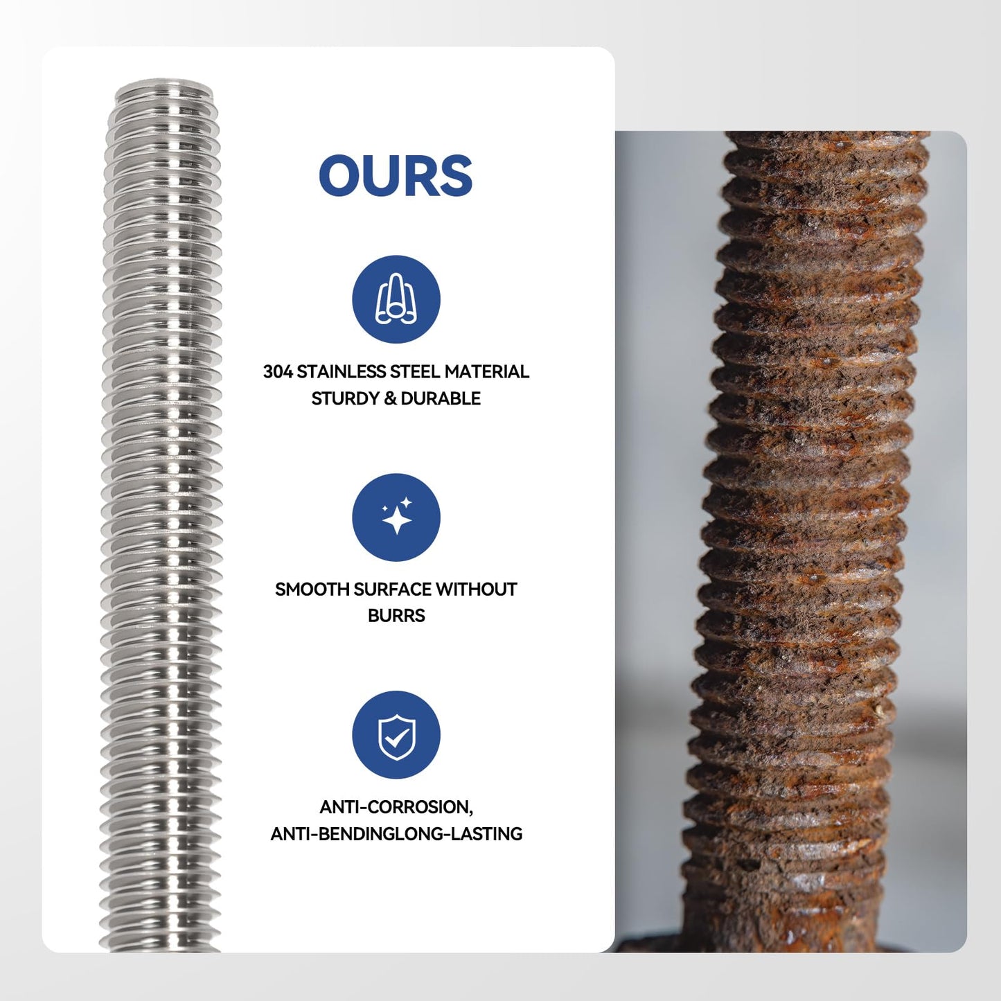 Arwnnklo 12 Pcs 304 Stainless Steel M4 Fully Threaded Rod,12"(305mm) Long Threaded Rod,Right Hand Threads，with Nuts