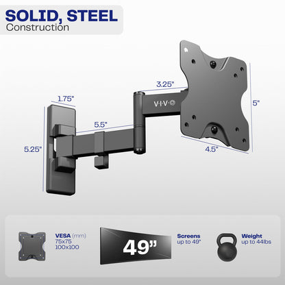 VIVO Full Motion Ultrawide Monitor Wall Mount, Fits Ultra-Wide Screens up to 49 inches and 44 lbs, Tilt and Swivel Arm, Black, MOUNT-VW01M