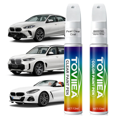 TOVIIEA Alpine White(300) Touch Up Paint Compatible with BMW,2-In-1 Car Scratch Remover Pen,Car Paint Scratch Repair Kit for Scratches,Chips & Nicks,2-PCS SET