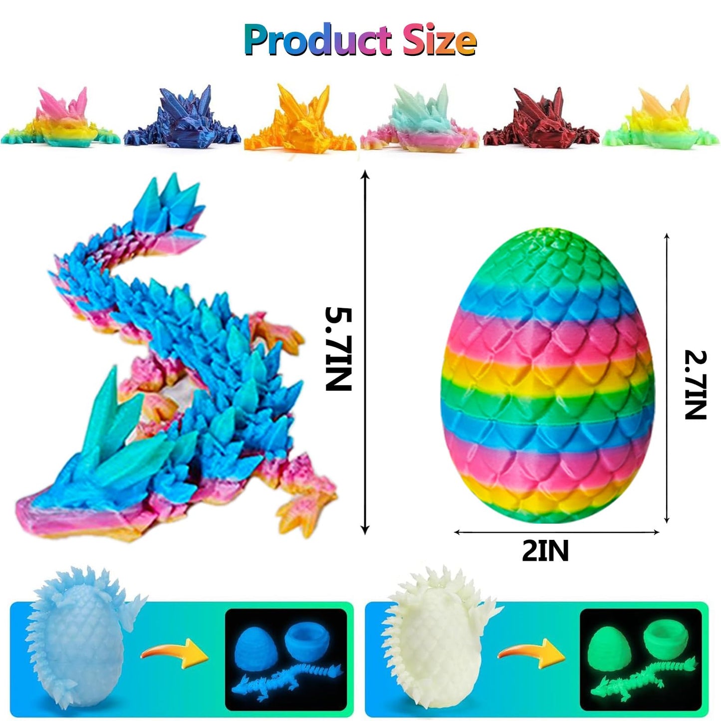 12 Pcs 3D Printed Dragon Egg with Dragon Inside, Complete Dragon-Shaped 3D Crystal Easter Egg with Removable Shell for Home Decor, Easter Decorations