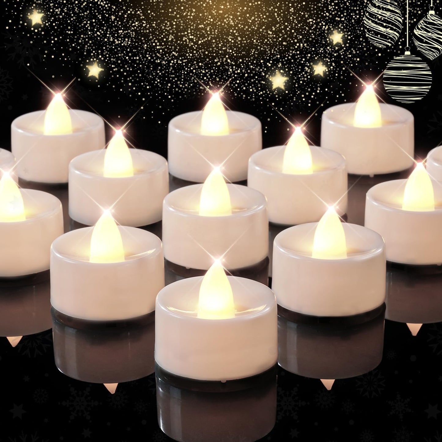 BEICHI 50 Pack Battery Flicker Tealights, Long Last 200+ Hours, Flameless Fake Candle Bright Realistic for Christmas, Romantic Night, Wedding Decoration