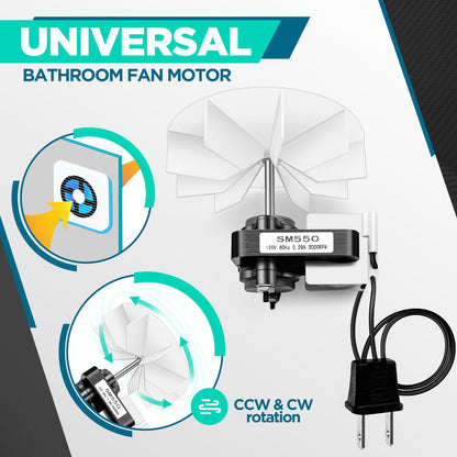 Vancasuk SM550 Universal Bathroom Vent Exhaust Fan Motor Replacement Kit, Compatible with Nutone Broan Uppco 50CFM 120V, Replace C65878, VFM100, E498-1, 82423K, K111, C01575, 65100, EM550, EM750