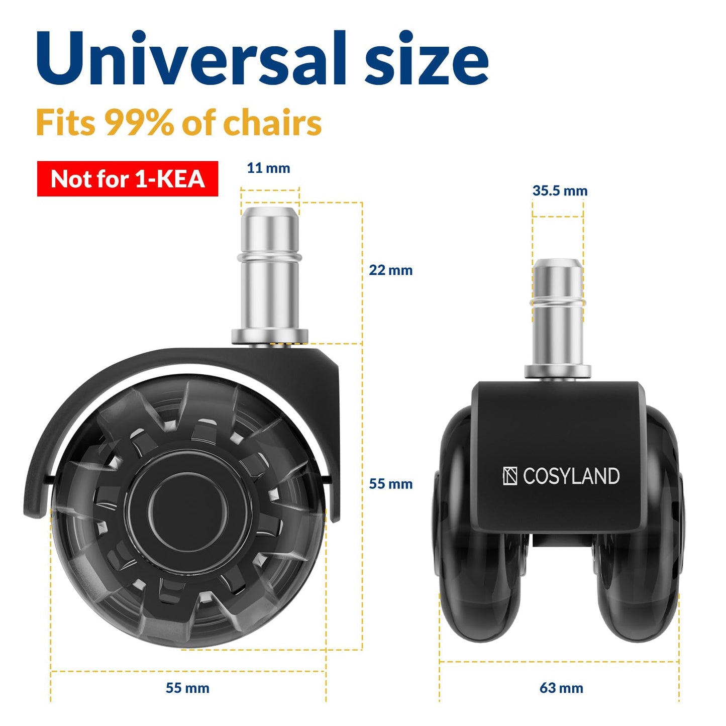 COSYLAND Office Chair Wheels Replacement - Rubber Chair casters for Hardwood Floors and Carpet, Set of 5, Heavy Duty Office Chair casters for Chairs to Replace Black