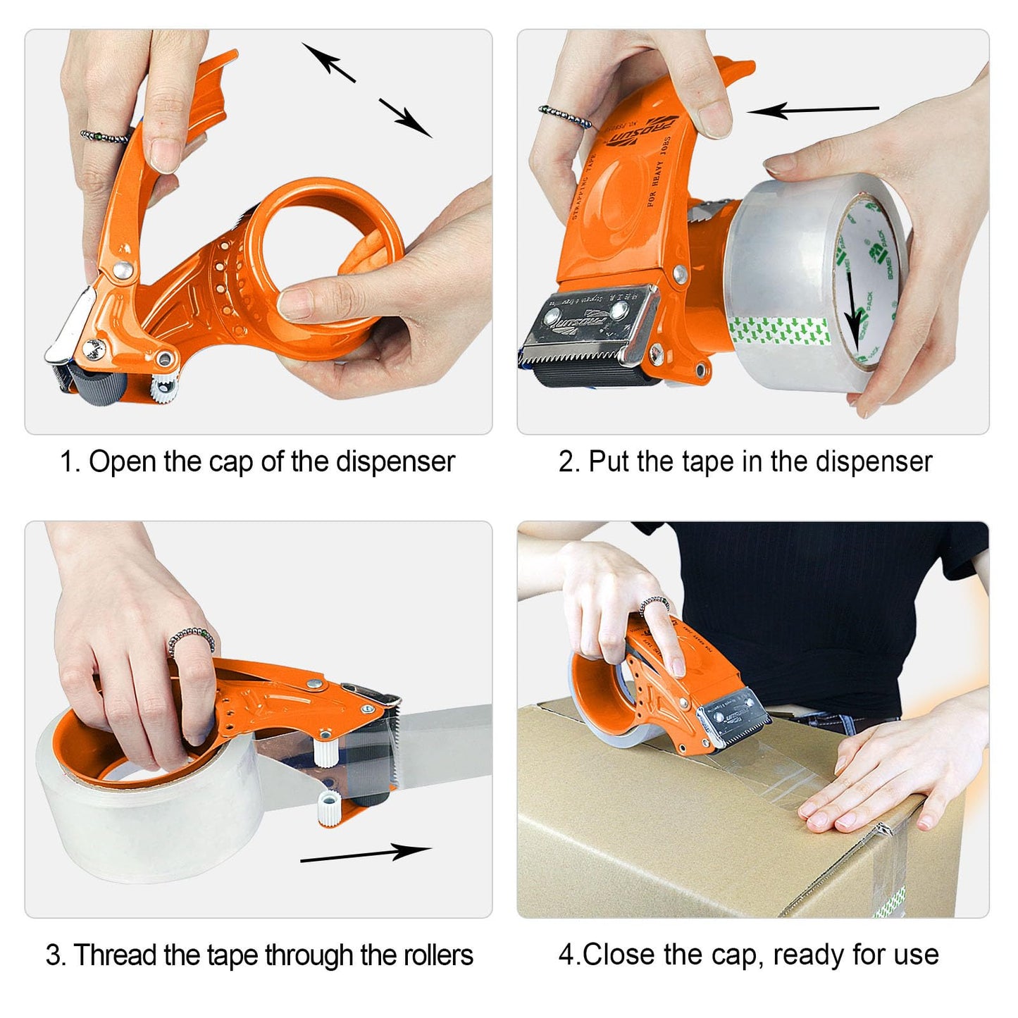 BOMEI Pack Metal Packing Tape Dispenser, 2inch Heavy Duty Handheld Heavy Tape Dispenser, 2Pcs, Orange