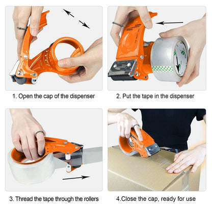 BOMEI Pack Metal Packing Tape Dispenser, 2inch Heavy Duty Handheld Heavy Tape Dispenser, 2Pcs, Orange