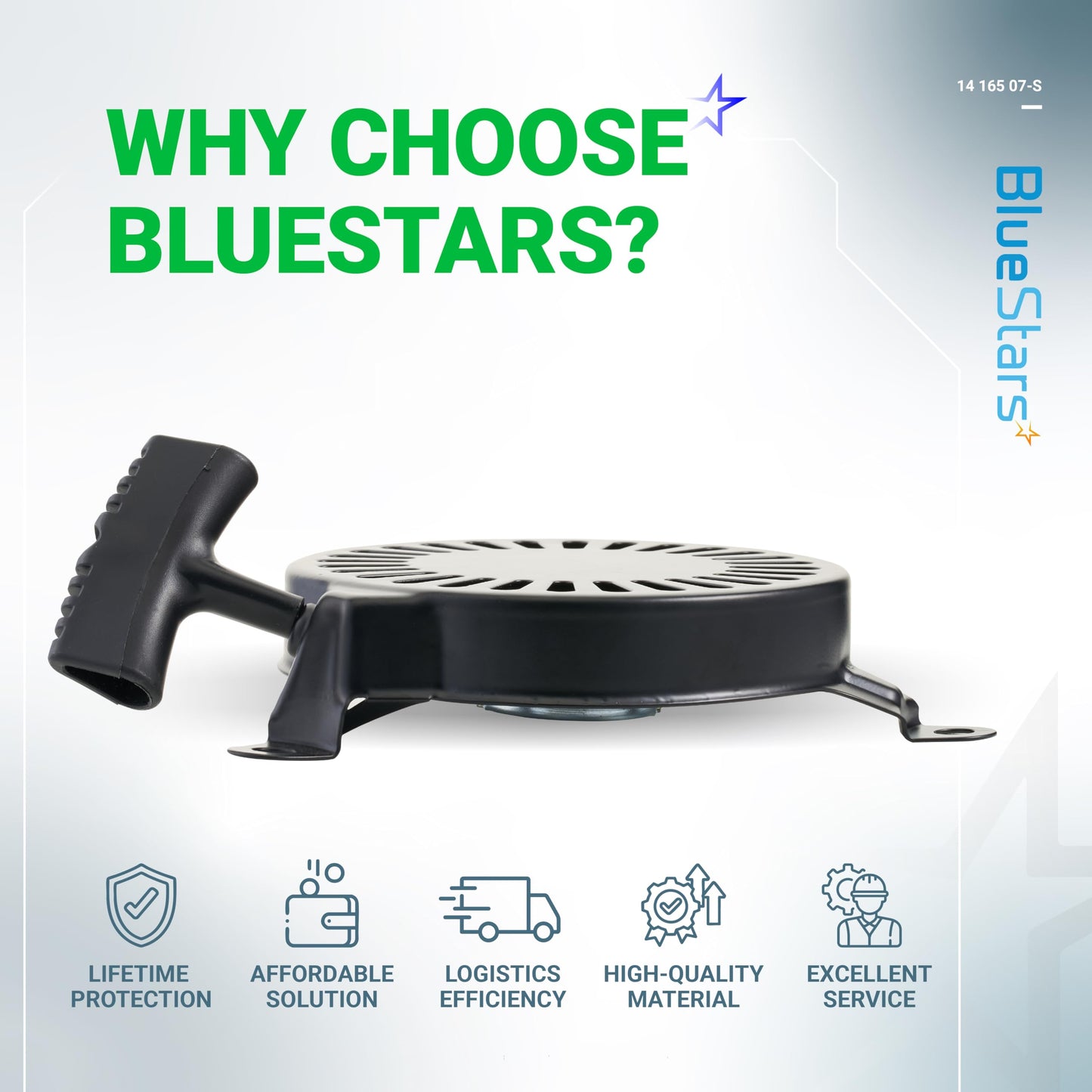 BlueStars 14 165 07-S Recoil Starter Pull Start - for Kohler XT149 XT173 XT650 XT675 XT775 XT800 XT-6 XT-7 Lawn Mower - Replace 14 165 01, 14 165 01-S, 14 165 07