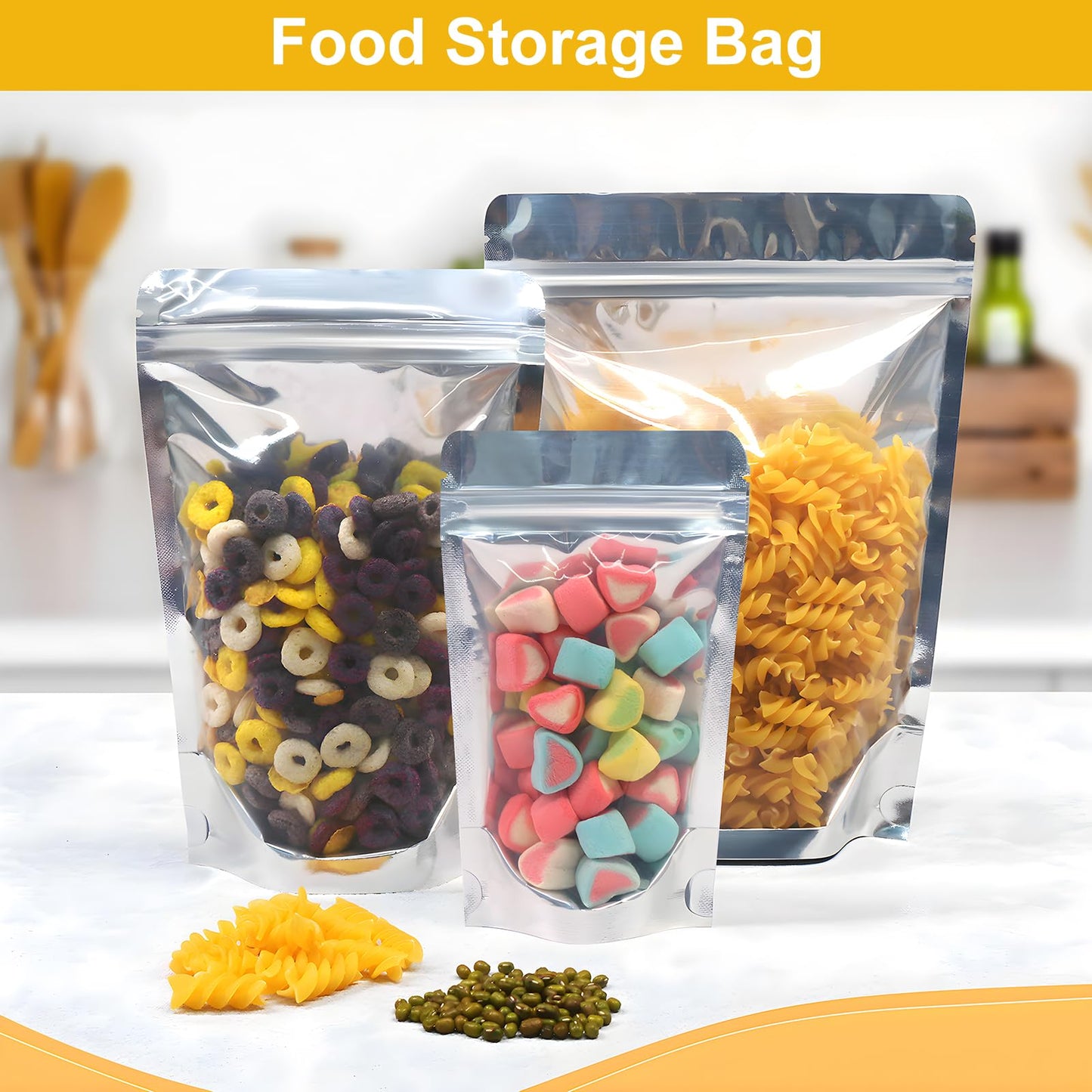 SumDirect 100pcs Disposable Food Storage Bags,Resealable Zipper Stand up Mylar Bags Pouches with Notch for Small Business Packaging Supplies and Party Favors (100, 4.7x7 inch)