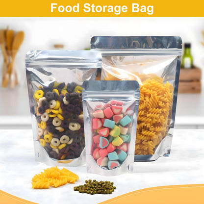 SumDirect 100pcs Disposable Food Storage Bags,Resealable Zipper Stand up Mylar Bags Pouches with Notch for Small Business Packaging Supplies and Party Favors (100, 4.7x7 inch)