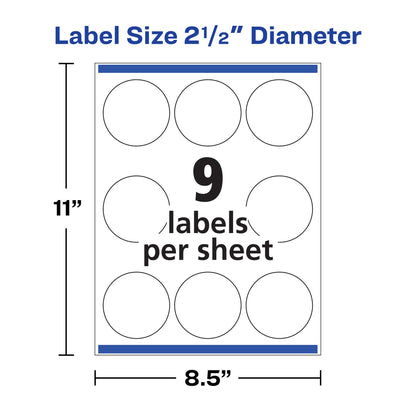 Avery Print - To - The - Edge Round Labels, Glossy White, 2.5-Inch Diameter, 90 Labels (22830)