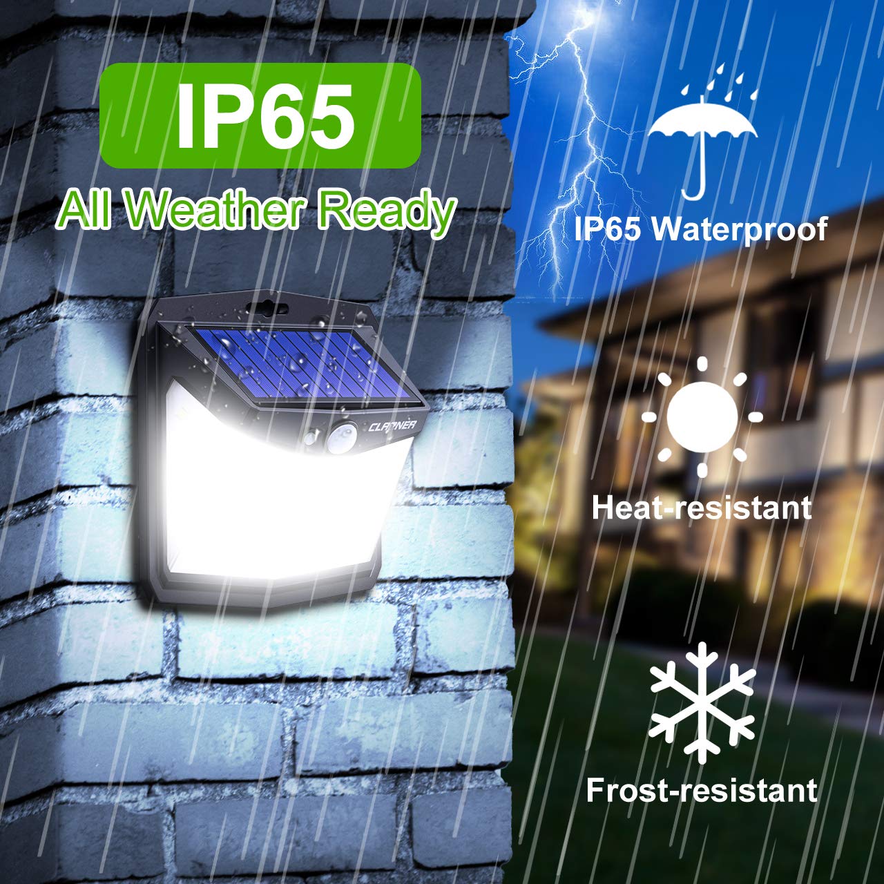 CLAONER Solar Lights Outdoor [128 LED/3 Modes], Solar Motion Sensor Security Lights IP65 Waterproof Durable Solar Powered Deck Lights 270°Lighting Angle for Yard Pathway Garage