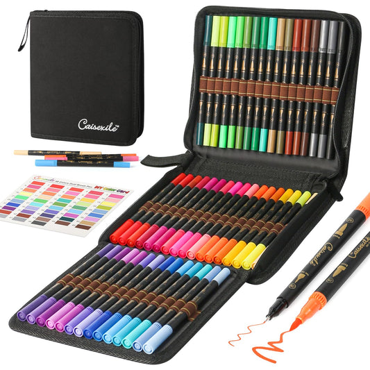 CAISEXILE 48 Color Duo Tip Pens, Fine Point Brush Coloring Art Markers & Journal Planer Pen Set for Adult Coloring Books Drawing Sketching Calligraphy Writing Note Taking