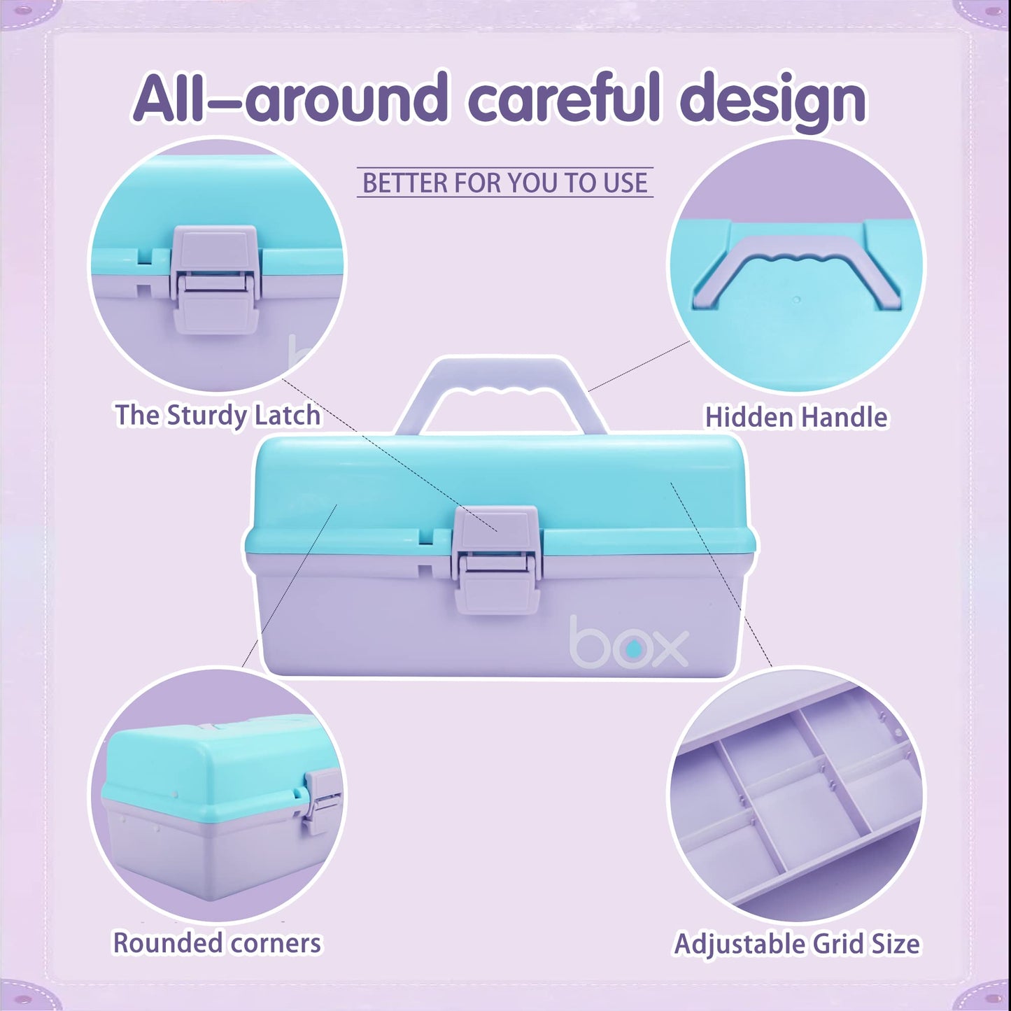 30cm Three-Layer Multipurpose Storage Box Organizer Folding Tool Box/Art & Crafts Case/Sewing Supplies Organizer/Medicine Box/Family First Aid Box with 2 Trays (Purple Blue)