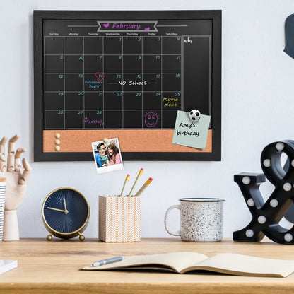 Umtiti Chalkboard Calendar and Bulletin Combo Board. Black Solid Wood Frame，Magnetic Chalkboard.Perfect for Office, Home School Message Board,BK-3442-CA