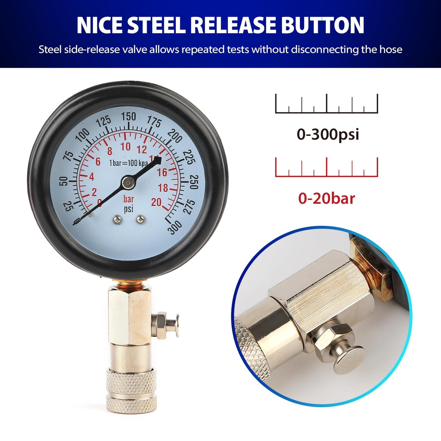 Compression Tester, 8pcs Engine Compression Tester kit Professional Petrol Gas Engine Cylinder Pressure Gauge 0-300 PSI Automotive Tool for Motorcycle Car Truck (red)