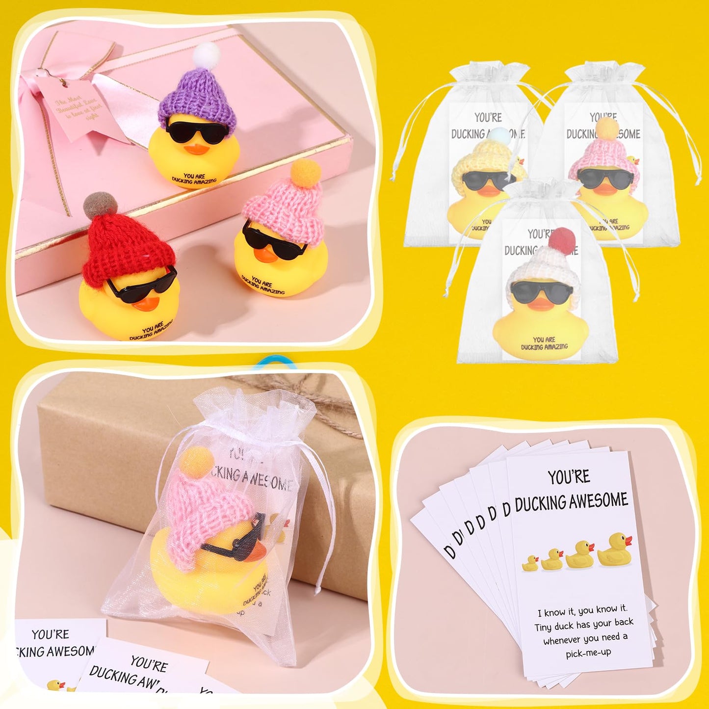 20Sets Employee Appreciation Gifts You're Ducking Awesome Pun Cards Mini Rubber Ducks with Glasses and Hats for Coworker