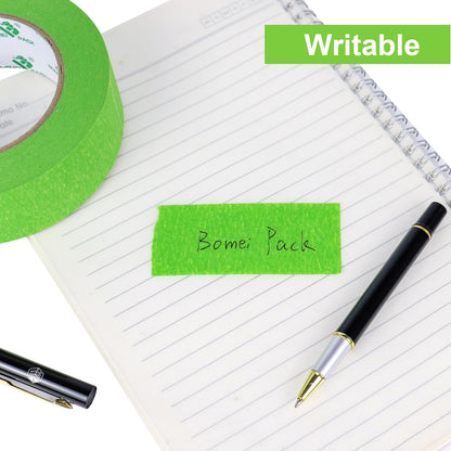 BOMEI PACK 5Rolls Green Masking Tape 36mm x 55yds, General Purpose Thin Green Painters Tape for Painting, Labeling, DIY Crafting, Decoration and School Projects, Total 275yds