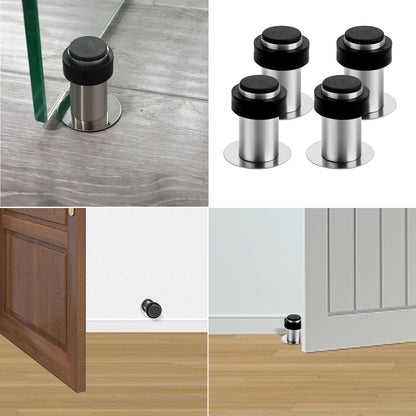 VIKKSAER Door Stoppers, 4 PCS Floor Door Stops, 2 1/2 Inch Stainless Steel Modern Commercial Heavy Duty Solid Door Holder with Soft Rubber Bumper, Cylindrical Floor Mount Doorstops Wall Protector