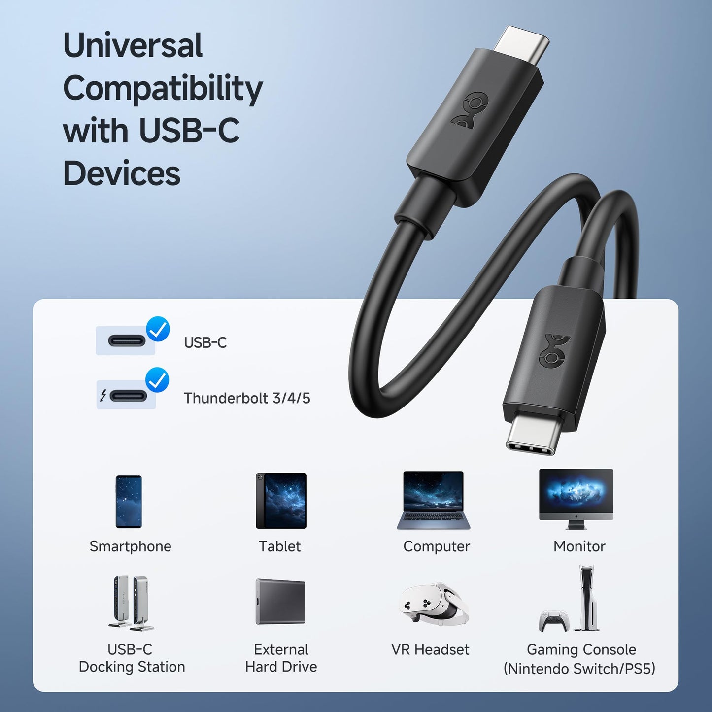Cable Matters Long USB C Monitor Cable 8.2 ft / 2.5m with 4K 60Hz Video Resolution, 240W Power Delivery, and 5Gbps USB-C 3.1 Gen 1 Data Transfer Compatible with Apple Vision Pro, Meta Quest 3
