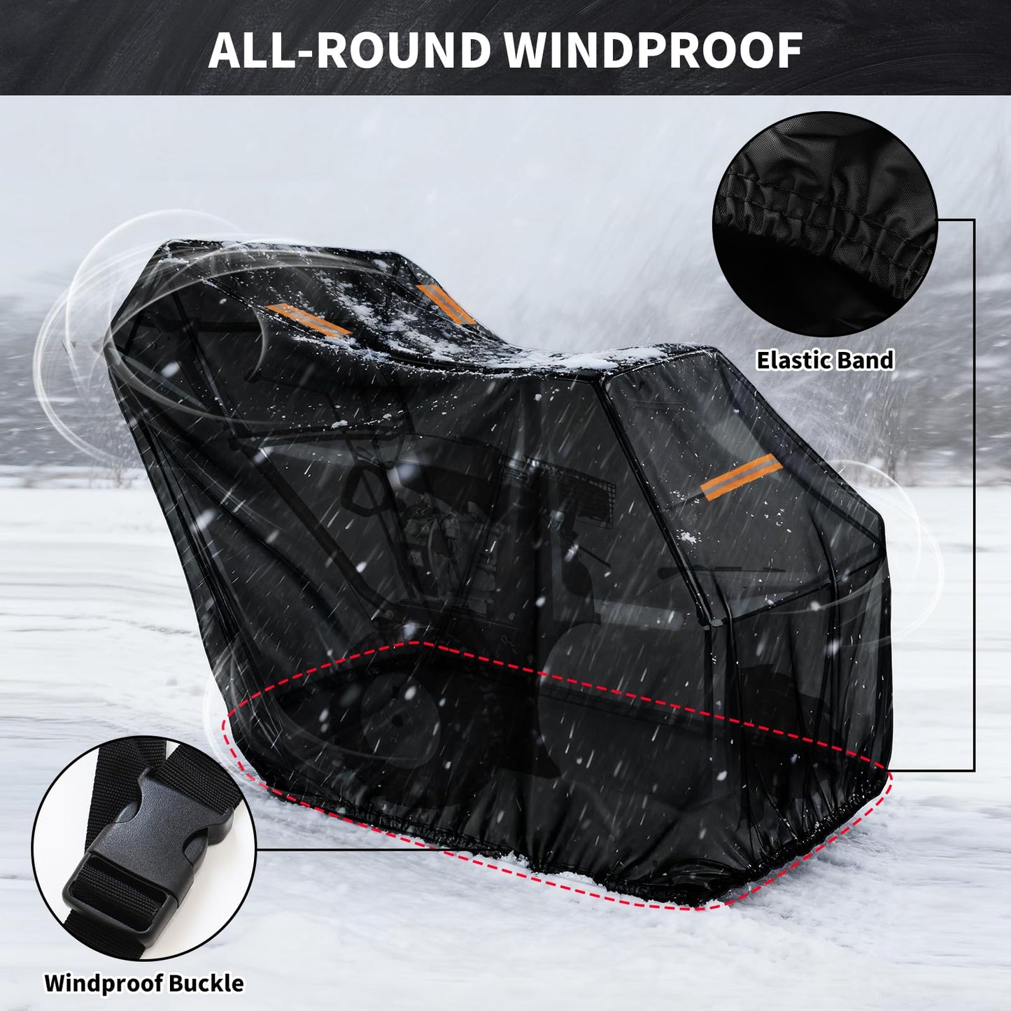Snow Blower Cover, 300D Durable Oxford Farbic, Fit for Most Snowblowers, with Reflective Strip -Weather Protection Outdoor and Indoor use (Black)