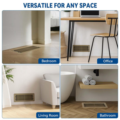 4" x 10" Floor Register Vent Covers 2-Pack, Walkable Powder-Coated Metal Vent Covers with Adjustable Airflow, Curved Safe Edges for Floor/Wall, Brown