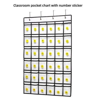 SAVERHO Classroom Pocket Chart for Cell Phones,36 Clear Pocket Chart for Calculator Holder with 36 Number Sticker (White)