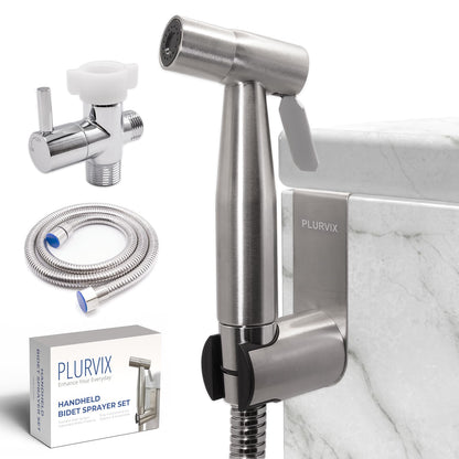 Plurvix Handheld Bidet Sprayer for Toilet – Adjustable Water Pressure, Stainless Steel Jet Spray Kit with Bidet Hose - Feminine Wash, Baby Cloth Diaper Cleaning, Muslim Shower – Wall or Toilet Mount