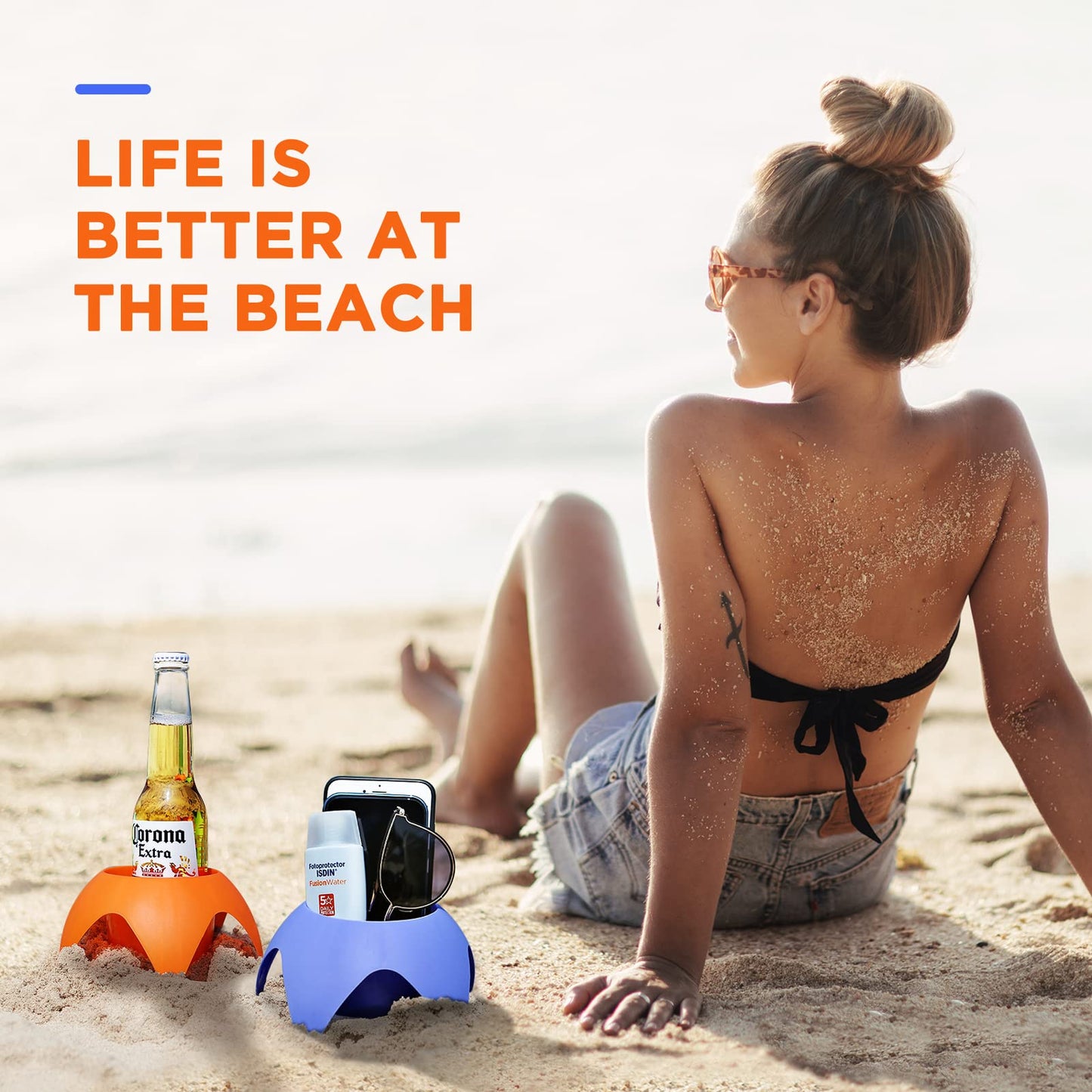WELIN Beach Vacation Essentials Accessories, 7-Pack Sand Cup Holders Camping Drink Coasters, Summer Beach Trip Must Haves Travel Gifts for Women/Couples/Family/Friends
