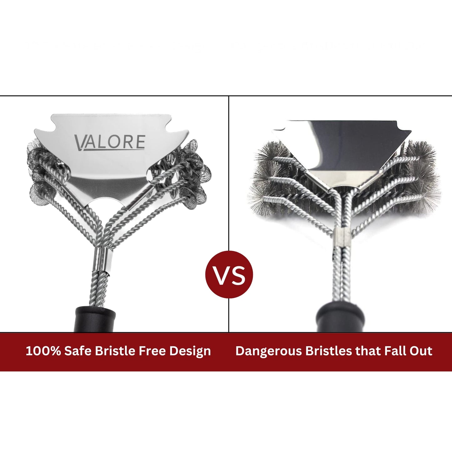 Valore BBQ Brush Bristle Free – 2 in 1 Grill Scraper & Barbecue Brush – Stainless Steel BBQ Grill Brush & Scraper Combo for Outdoor Grills