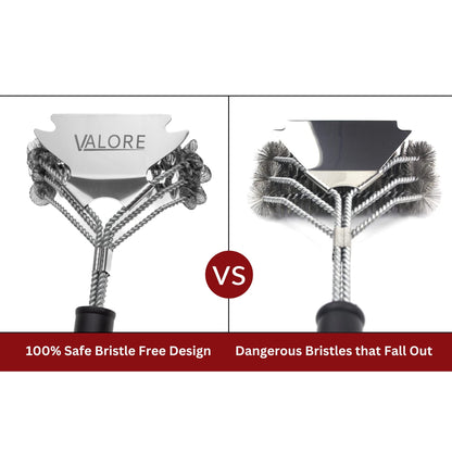 Valore BBQ Brush Bristle Free – 2 in 1 Grill Scraper & Barbecue Brush – Stainless Steel BBQ Grill Brush & Scraper Combo for Outdoor Grills