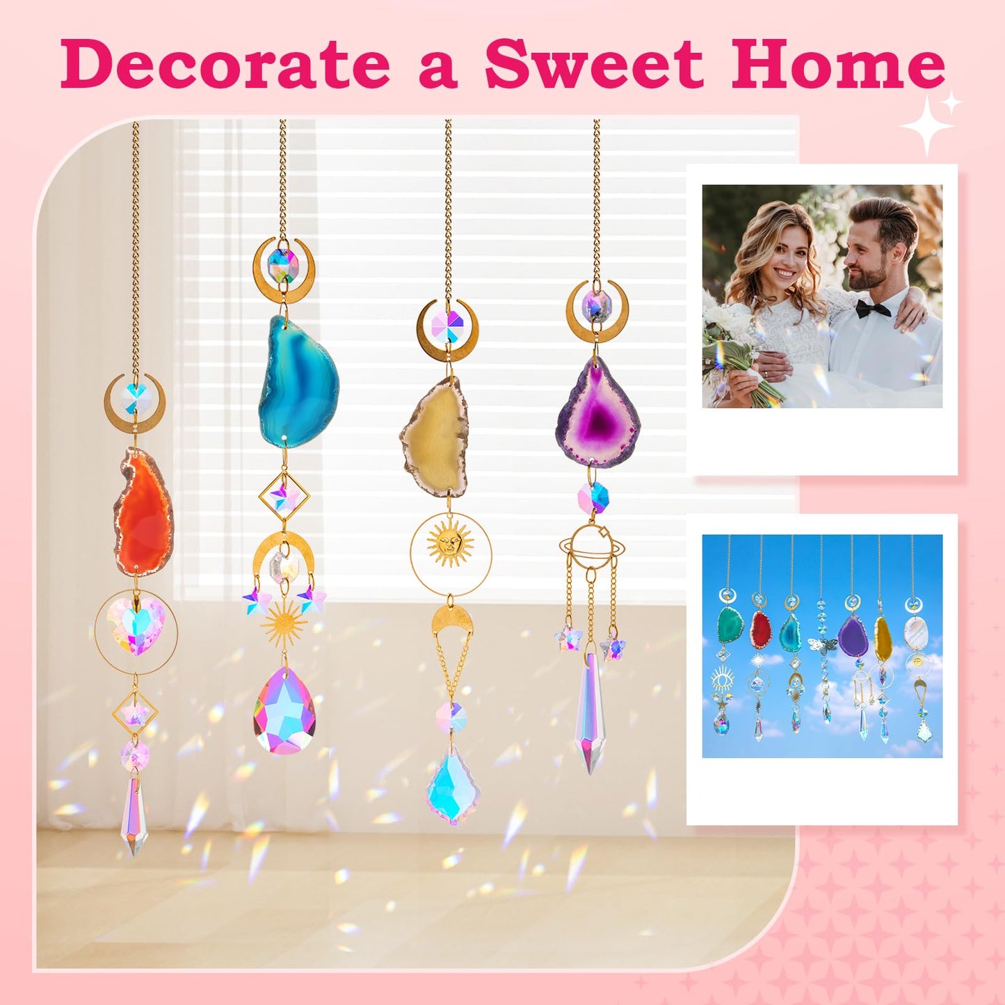 Blumway 168 PCS DIY Sun Catchers Making Kits Craft for Adults,Crystal Suncatcher Indoor Window Hanging with Crystals Light Catcher with Prisms and Agate Slices