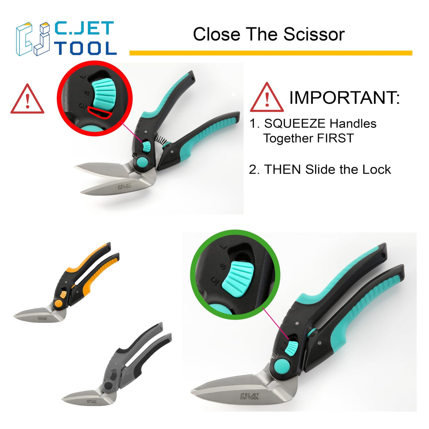 C.JET TOOL 10" Heavy Duty Scissors, Professional, Turquoise, Stainless Steel, Carpet, Cardboard, Leather, Pruning, Gardening
