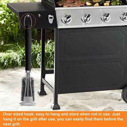 POLIGO Grill Brush and Scraper with Deluxe Handle - Safe Wire Stainless Steel BBQ Brush for Gas Infrared Charcoal Porcelain Grills - Ideal Gift BBQ Cleaning Brush for Grill Wizard Grate Cleaner