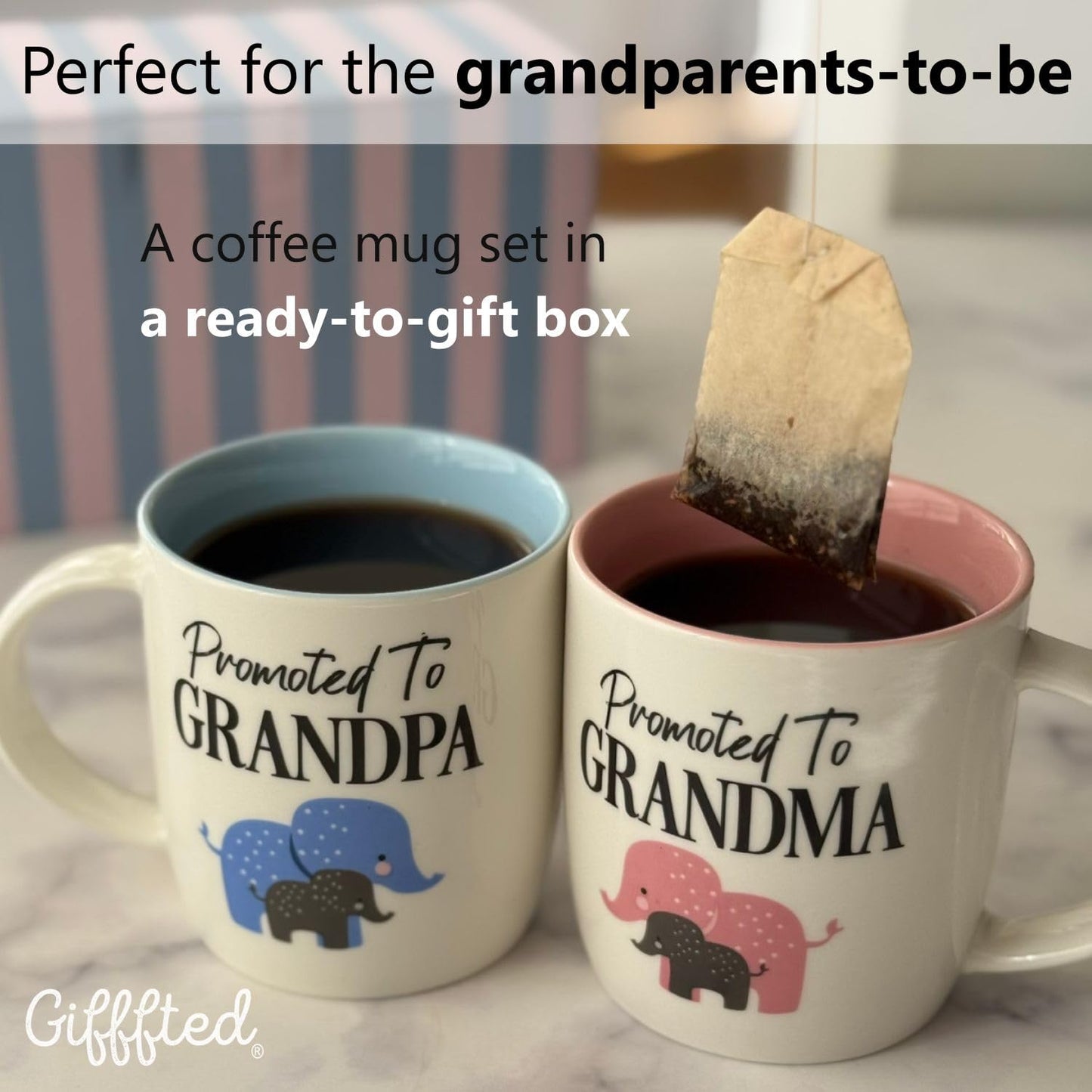 Triple Gifffted Promoted to Grandparents Coffee Mugs for New Best Grandma and Grandpa, Gifts Ideas First Time Grandparent Baby Reveal Pregnancy Announcement Christmas, Ceramic 13Oz