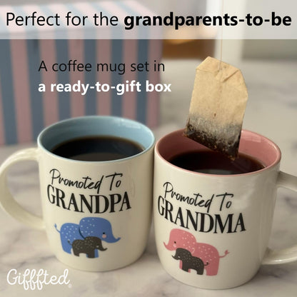 Triple Gifffted Promoted to Grandparents Coffee Mugs for New Best Grandma and Grandpa, Gifts Ideas First Time Grandparent Baby Reveal Pregnancy Announcement Christmas, Ceramic 13Oz