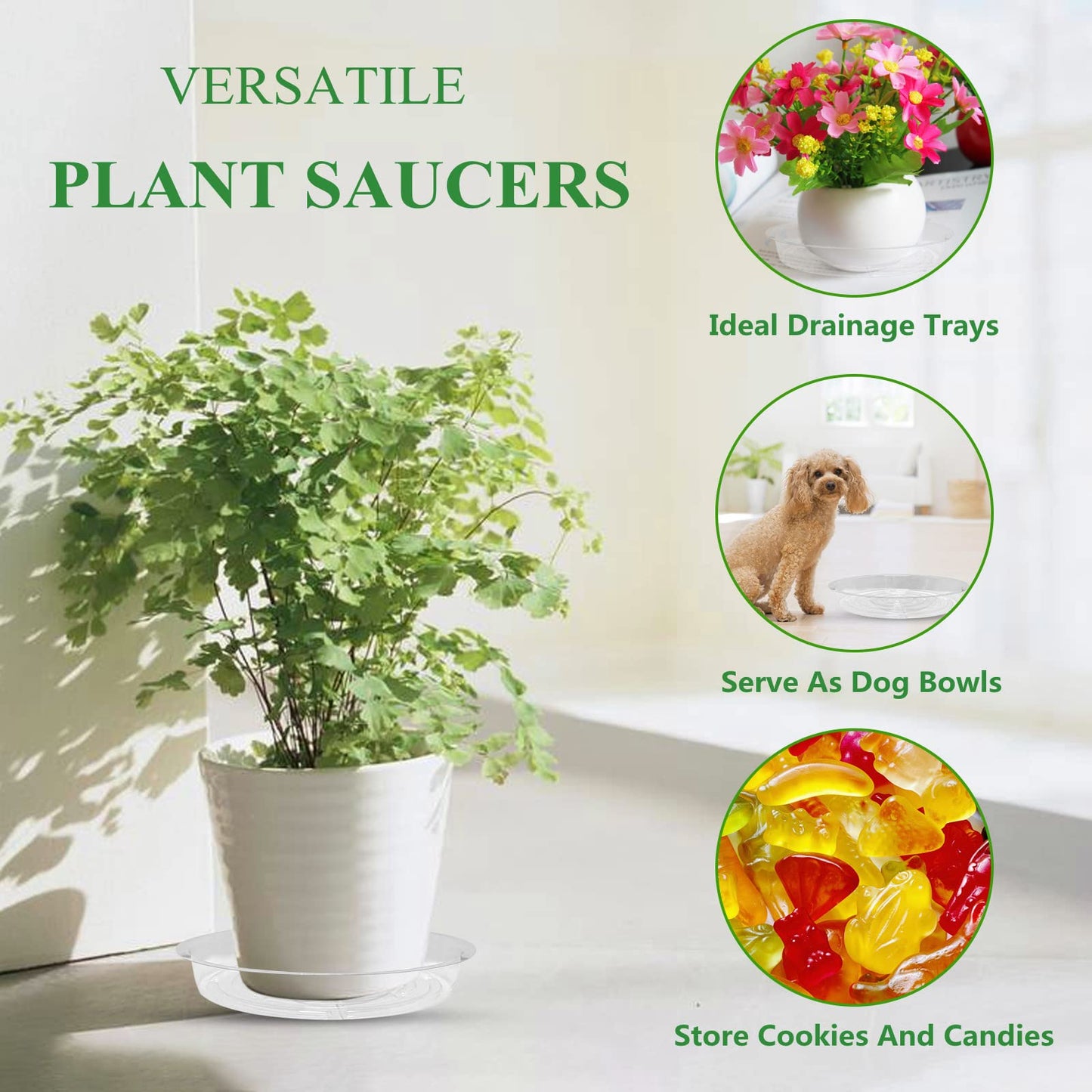 16 Pack 10inch/12inch Plant Saucer, Clear Plastic Plant Pot Saucer, No Holes Round Planter Drip Trays for Indoors & Outdoors Garden