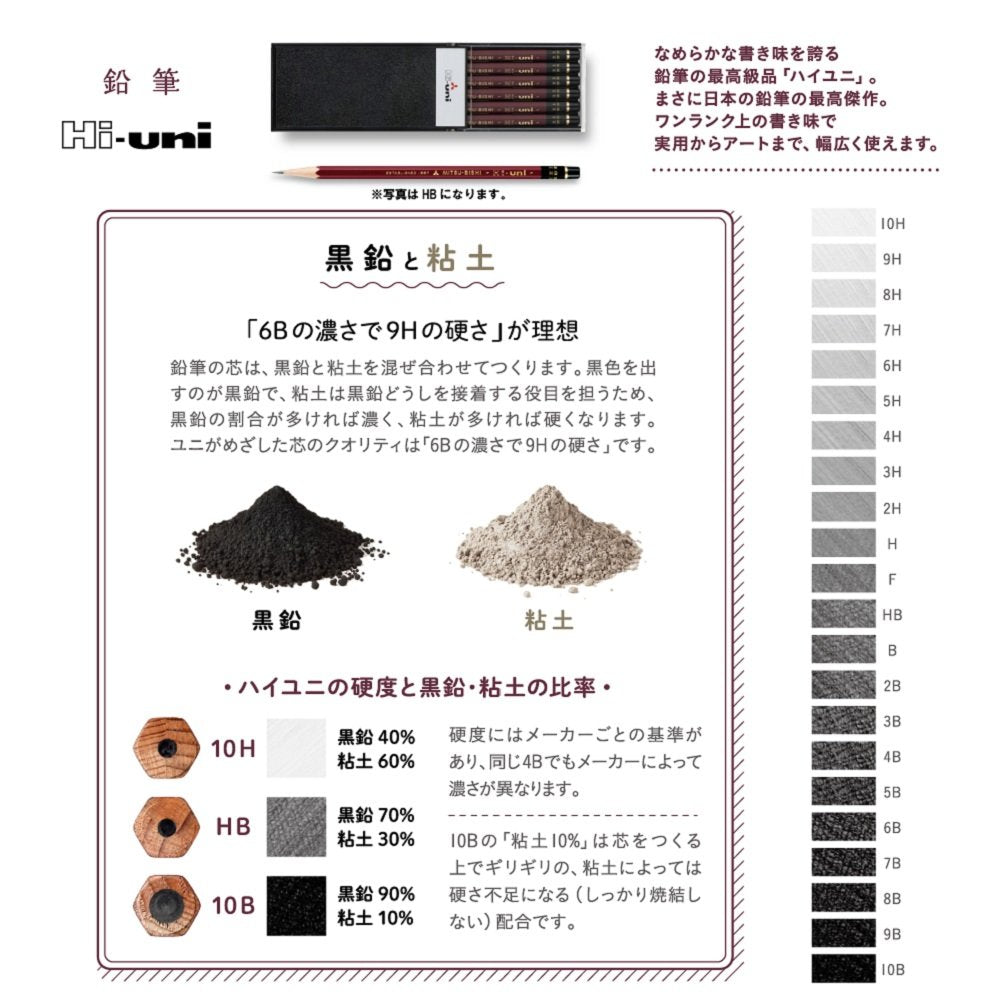 Uni Hi-Uni Wooden Pencil - 2B - Box of 12 (HU2B)